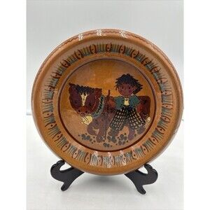 Hanging Plate Ceramic Hand painted Keramik Messerli Vintage Singed Boy Cow 10”